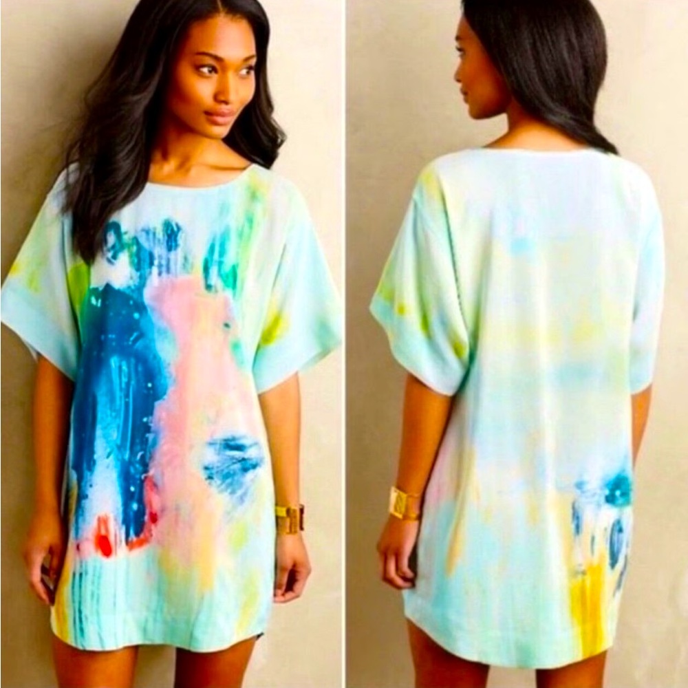 Anthropologie Meave painted silk tunic dress Size ~ M